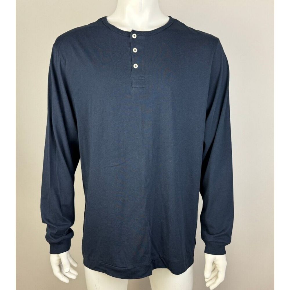 7 Diamonds Premium Supima Cotton Henley Tee Mens XXL NWT Long Sleeve Navy Shirt